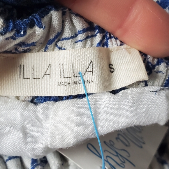 *NWT* ILLA ILLA Floral Wide Leg Jumpsuit Blue White Boho Tiered Ruffle Hem SMALL - Picture 8 of 10